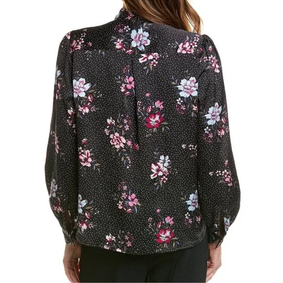 Laundry by Shelli Segal $89 Black Floral V-neck Tie Blouse - Picture 3 of 10